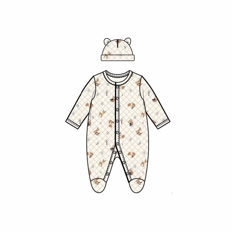 Baby Quilted Sleep & Play Bodysuits with Hat Oatmeal