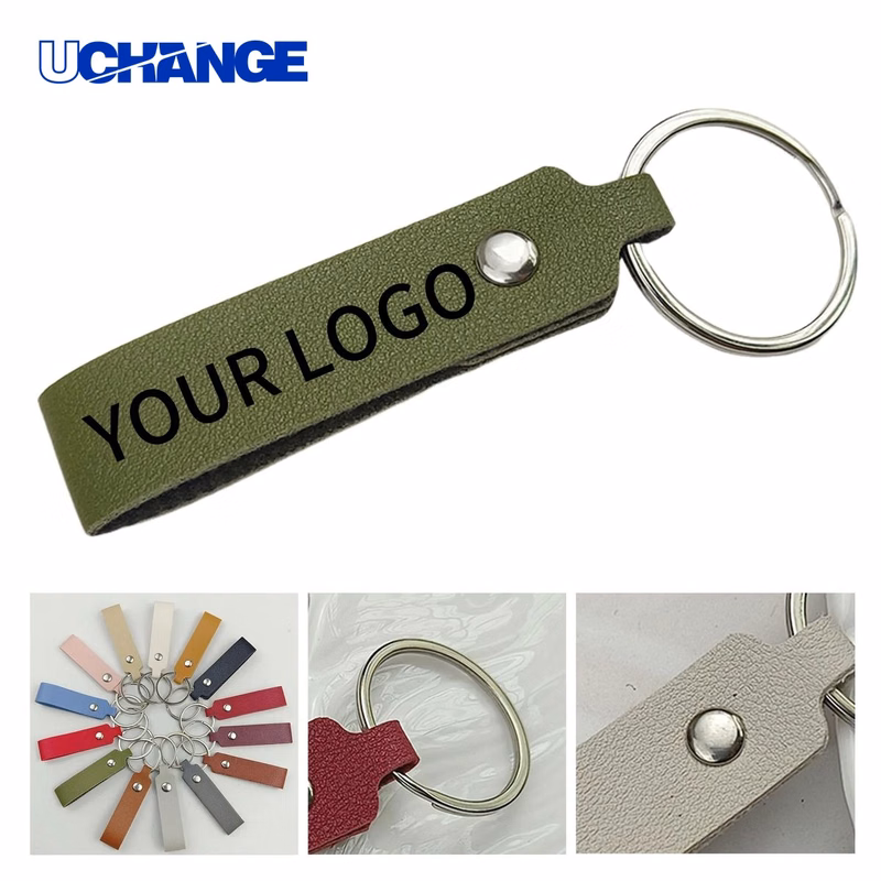 Striped Leather Keychain Accessory with Custom Logo for Corporate Gifting
