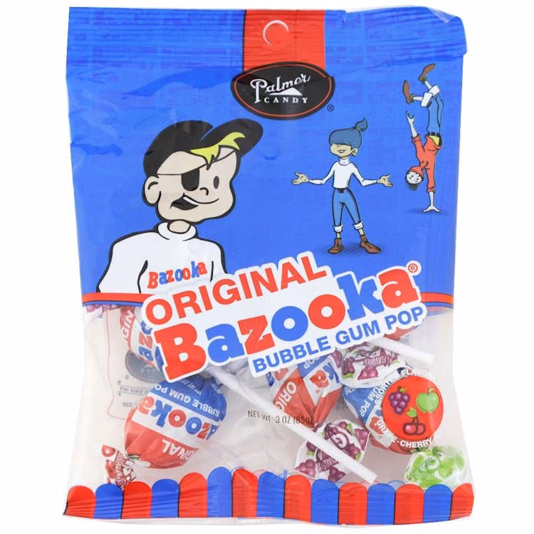 Bazooka Bubble Gum Pops - Grape Apple Cherry
