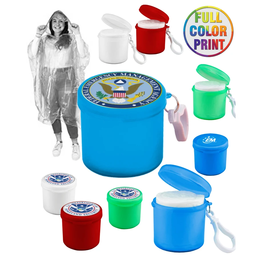 Rain Poncho with Case and Carabiner Clip - Full Color Dome 1