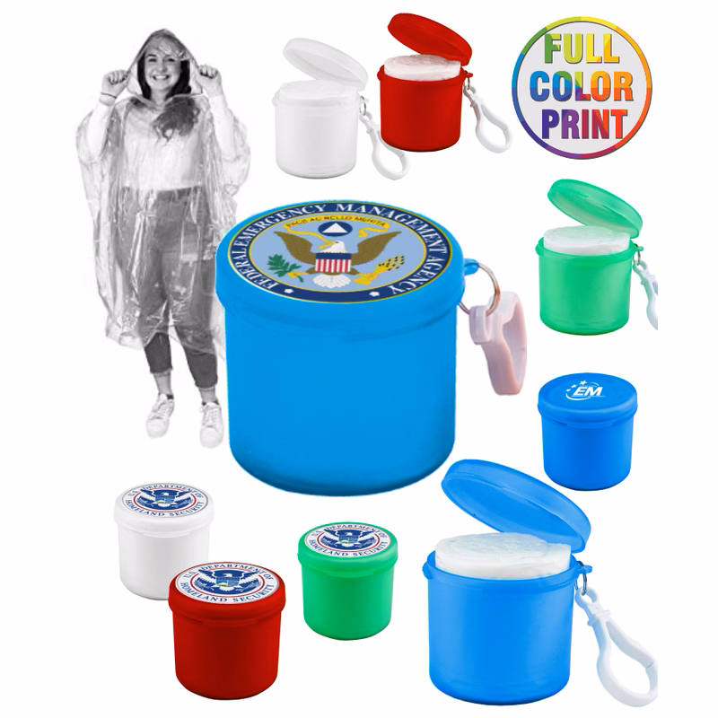 Rain Poncho with Case and Carabiner Clip - Full Color Dome