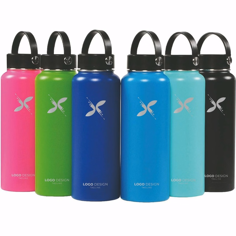Insulated Stainless Steel Water Bottle Double-Wall, 3 Caps Included, Multiple Colors and Sizes