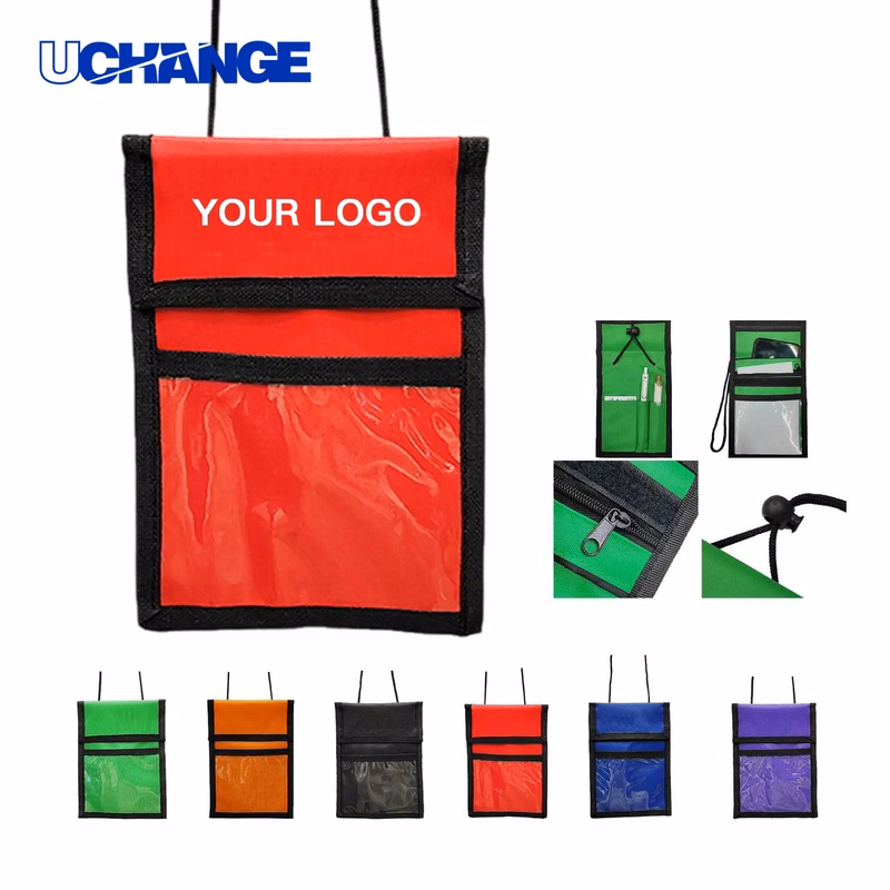 Nylon Neck Wallet Organizer with Lanyard ID Window