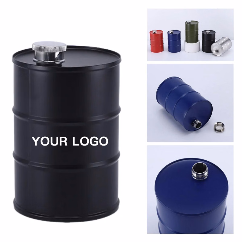 Portable 24oz Oil Drum Flask for Camping or Picnics