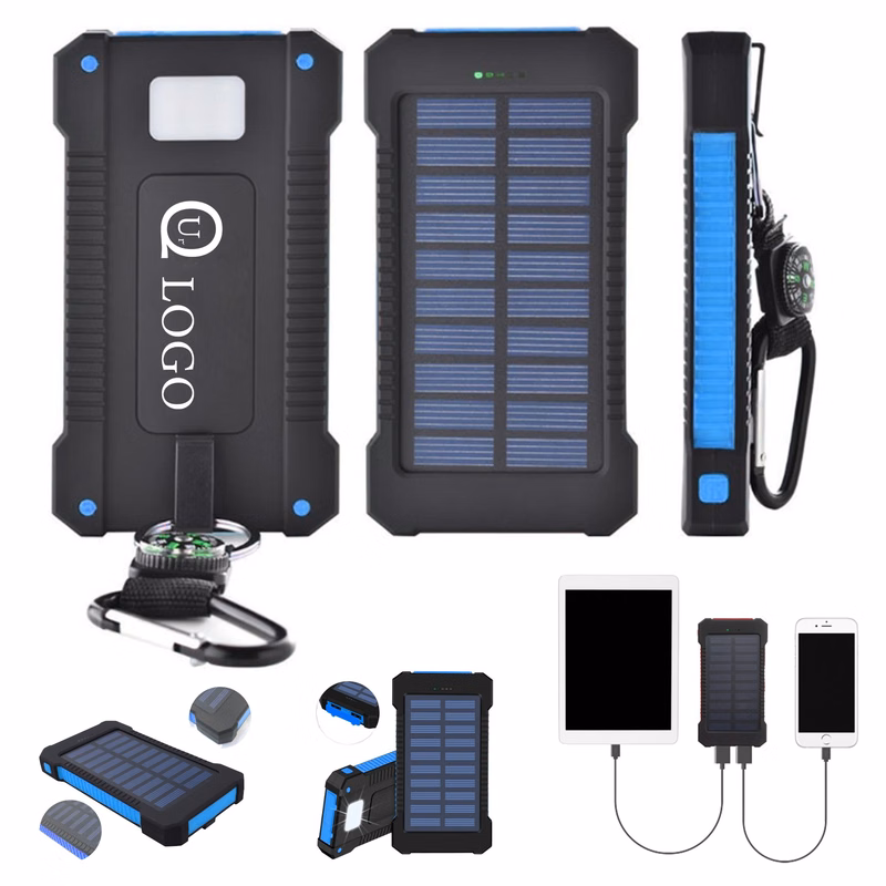 10000Mah Solar Power Bank Flashlight W/ Compass