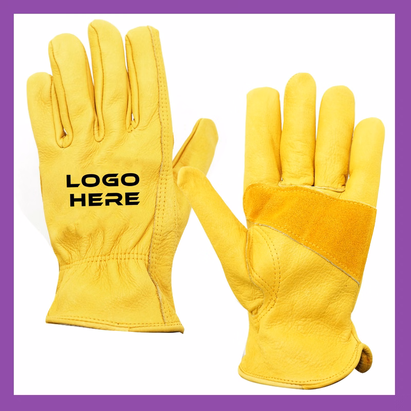 Yellow Cowhide Leather Palm Gloves