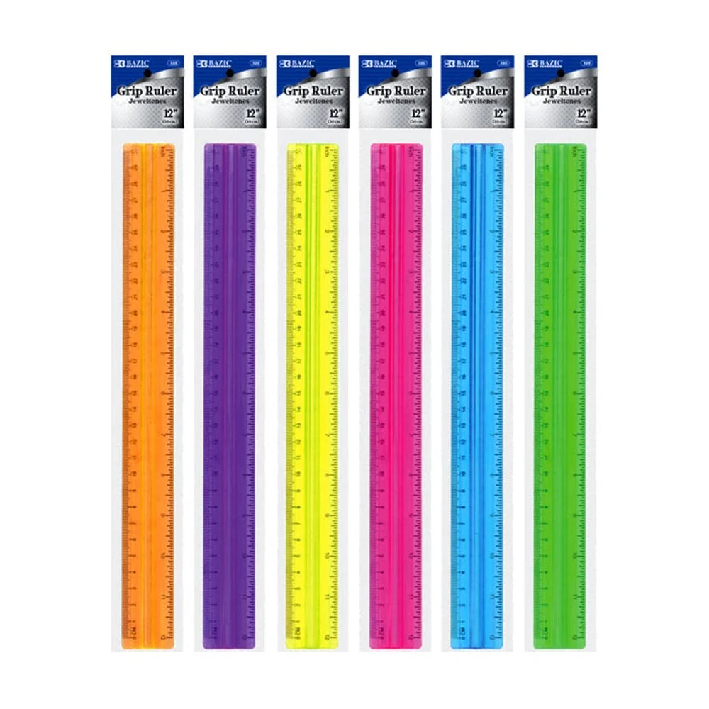 12" Rulers - Assorted Colors Raised Grip 1