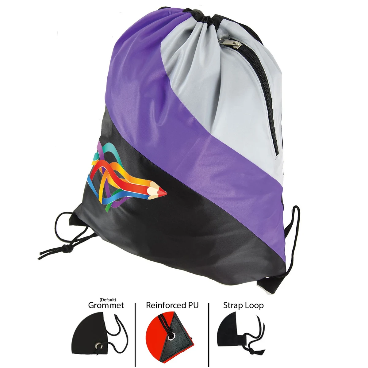 Tri Color Premium Drawstring Bag with Zipper Pocket 1