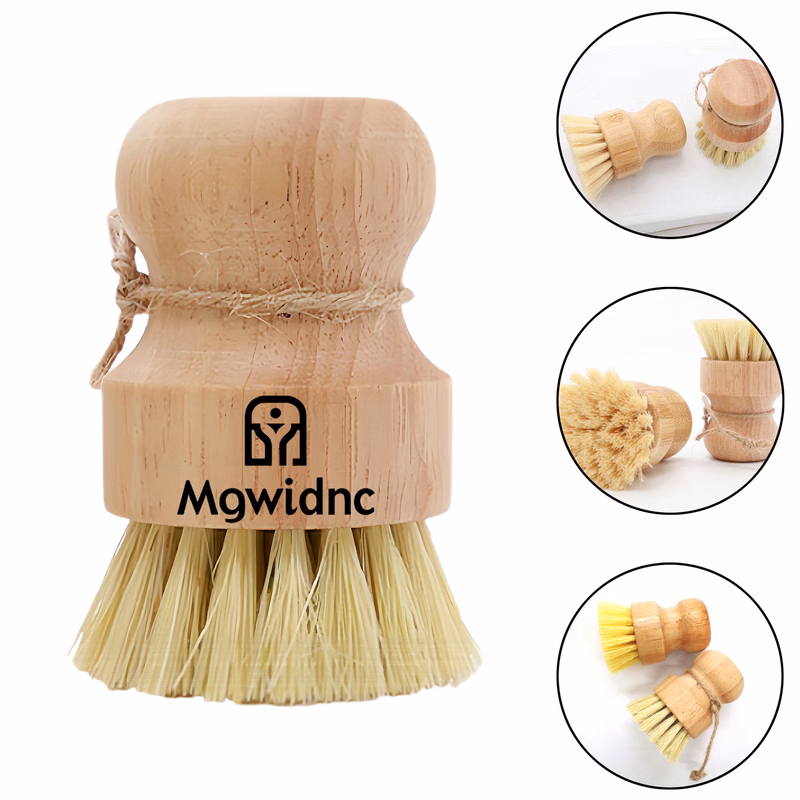 Wooden Pot Scrubber Multi-Purpose Kitchen Brush for Dishes Pans Stove Cleaning with Handle