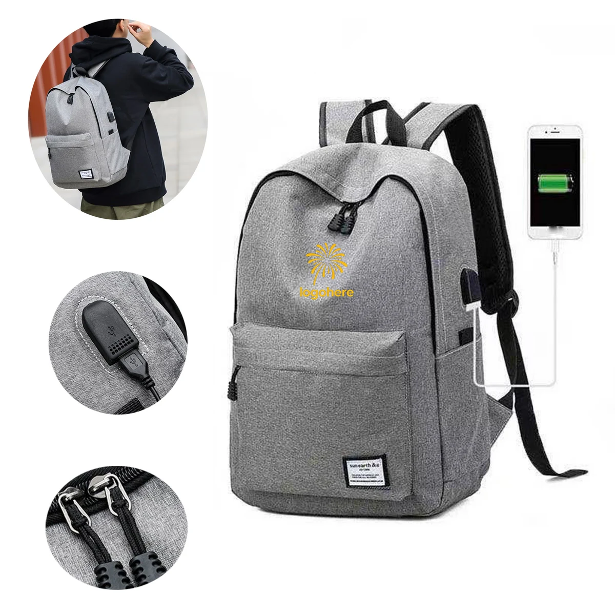 MOQ 10 USB Charging Laptop Backpack with Audio Jack 1