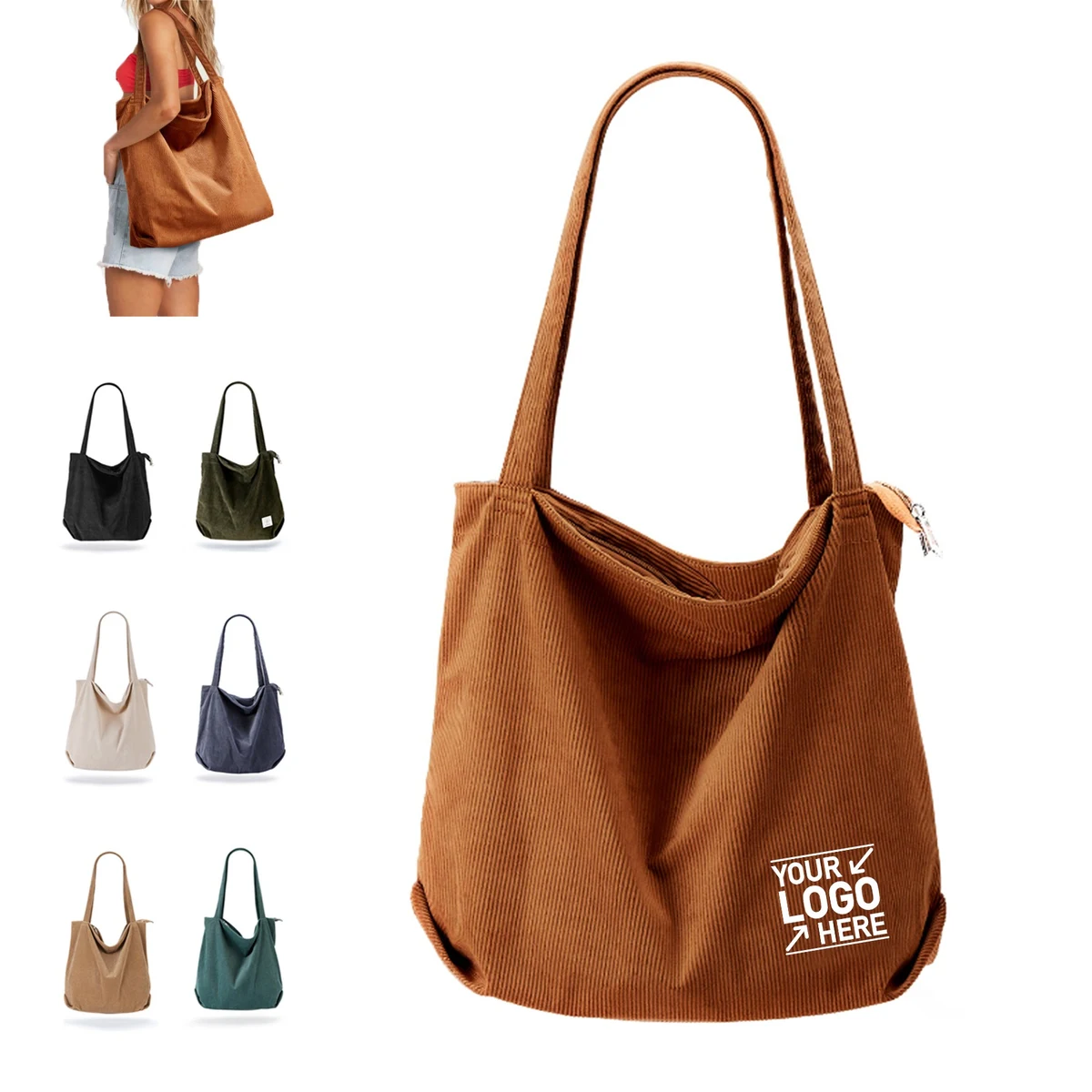 Casual Corduroy Tote Bag, custom tote bag with logo imprint 1