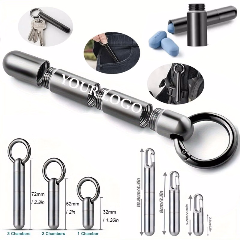Stainless Steel Keychain Pill Holder