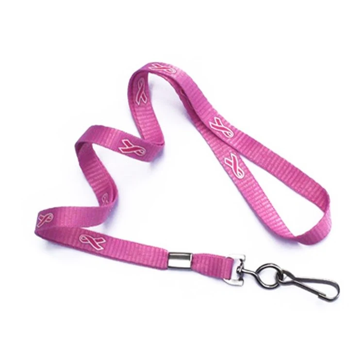 3/8" Breast Cancer Awareness Flat Polyester Lanyards 1