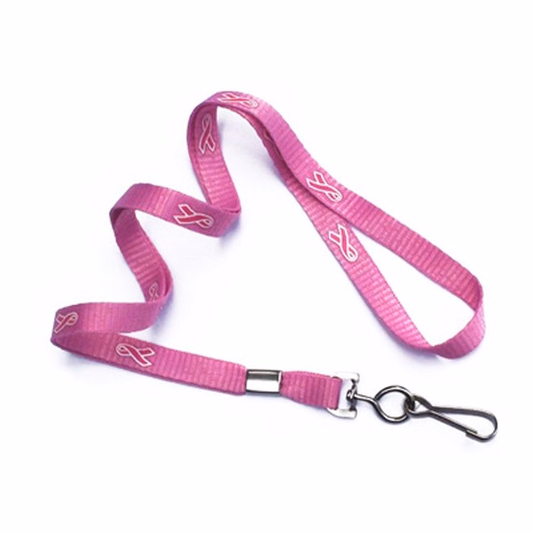 3/8" Breast Cancer Awareness Flat Polyester Lanyards