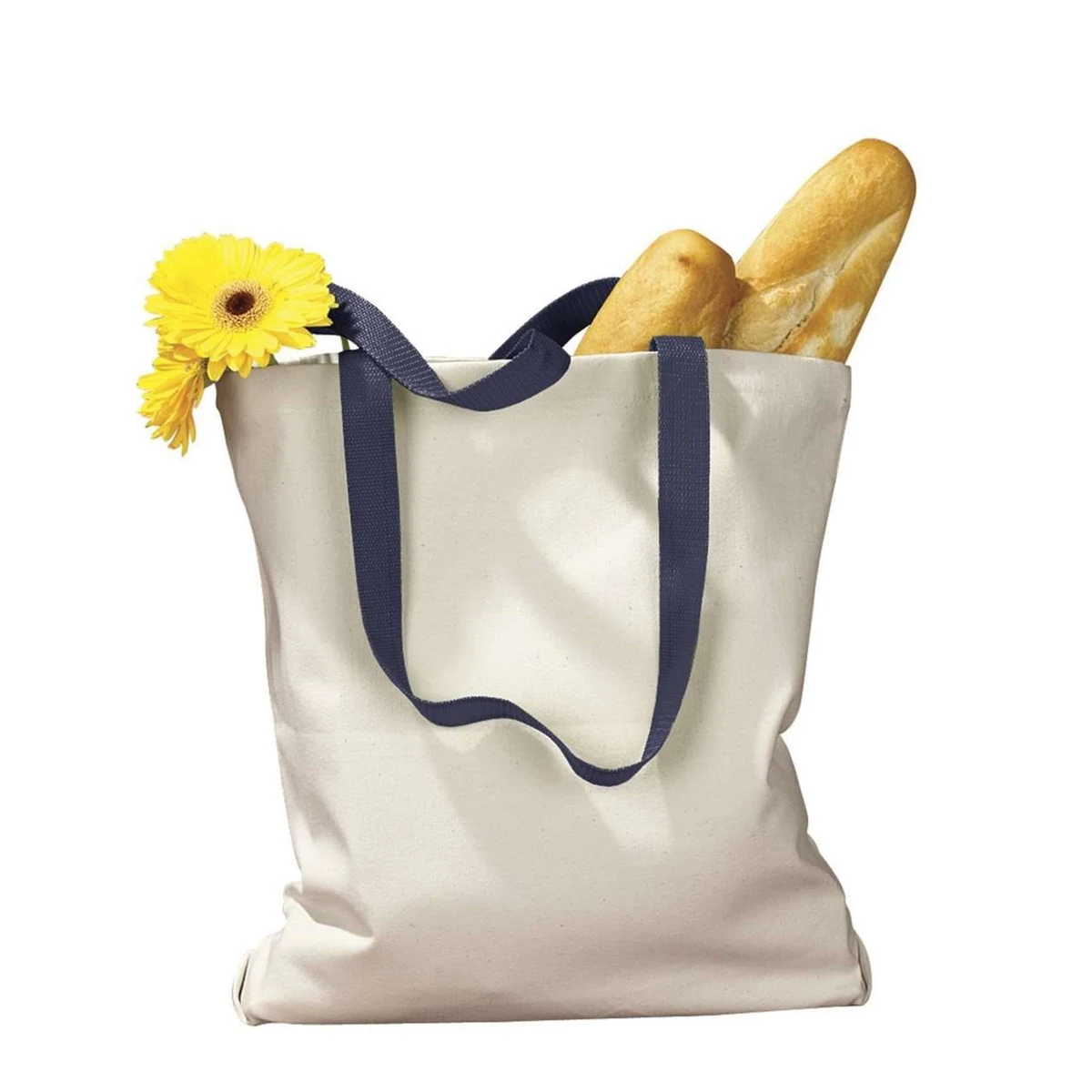 Canvas Tote with Contrast-Color Handles - BE010, custom tote bag with logo imprint 1