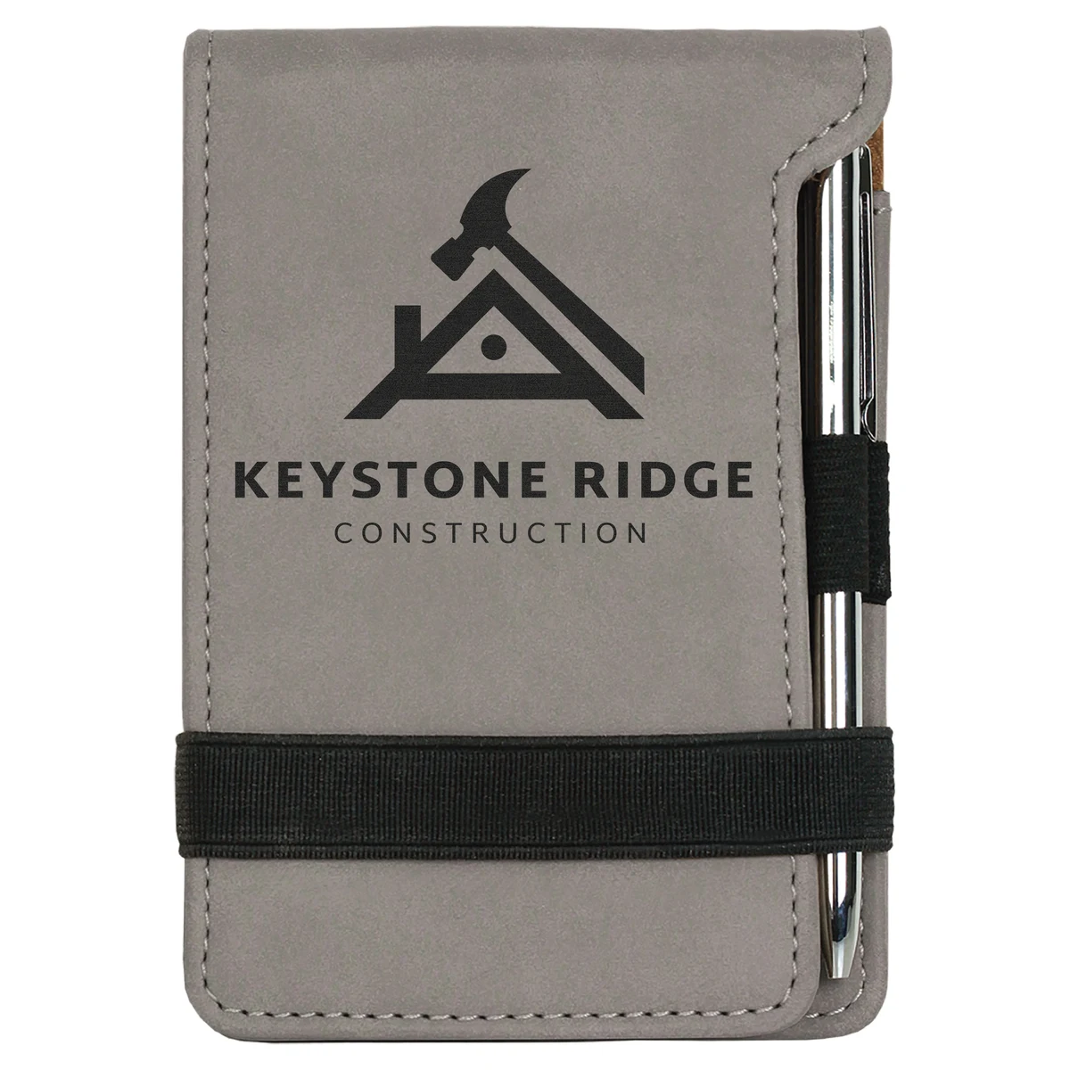 Gray Leatherette Mini Notepad with Pen 1