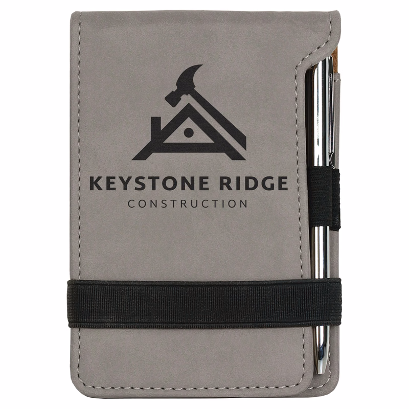Gray Leatherette Mini Notepad with Pen