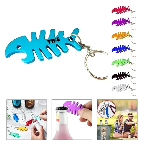 Custom 2.56" Aluminum Fish Bone Bottle Opener Key Ring — Hospitality Giveaway 1