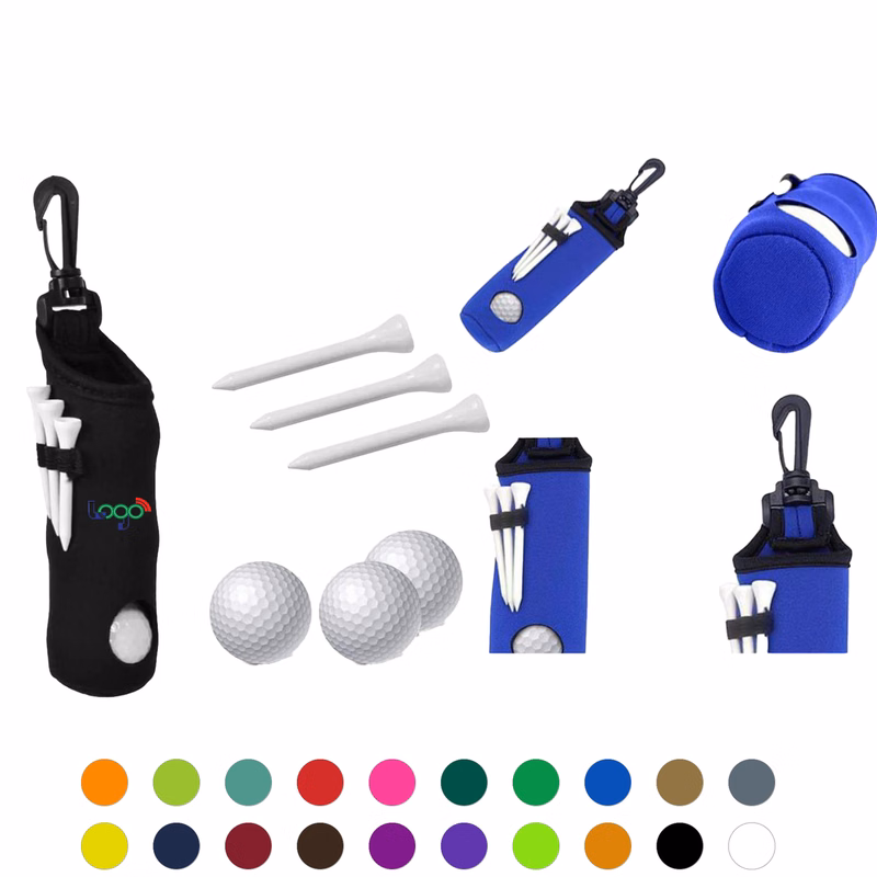 Custom Neoprene Golf Ball & Tee Pouch with Clip