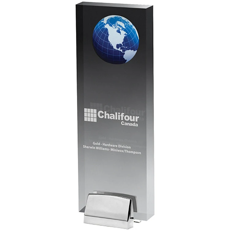 Tall Clear Acrylic Humanity Award with Chrome Base (3 1/2"x 9 1/4"x 3/4") Laser Engraved 1