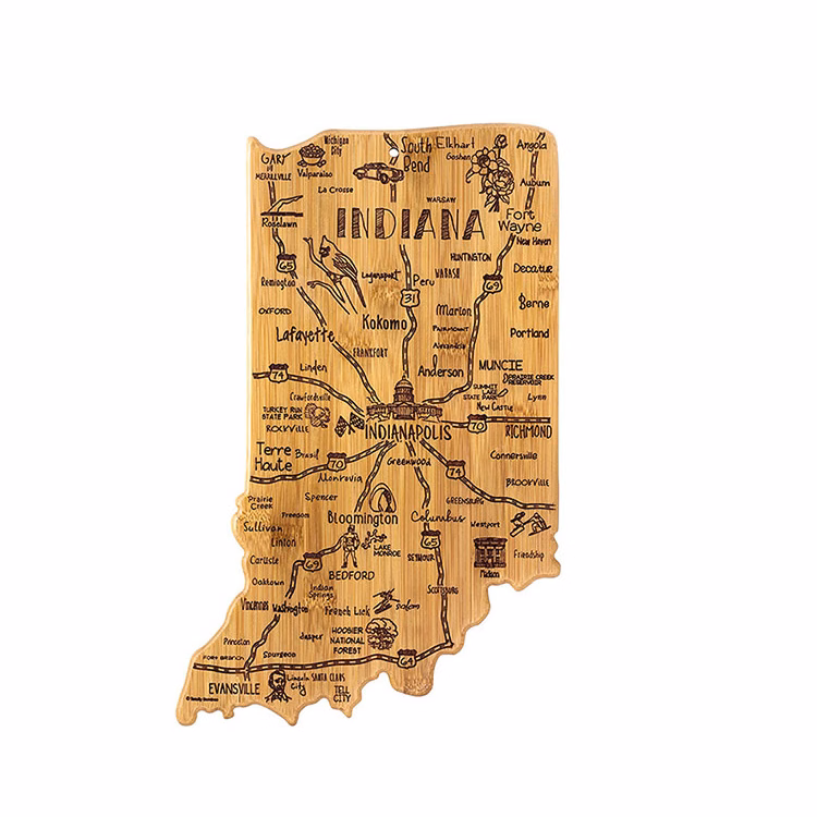 Indiana State Shape Bamboo Cutting Board