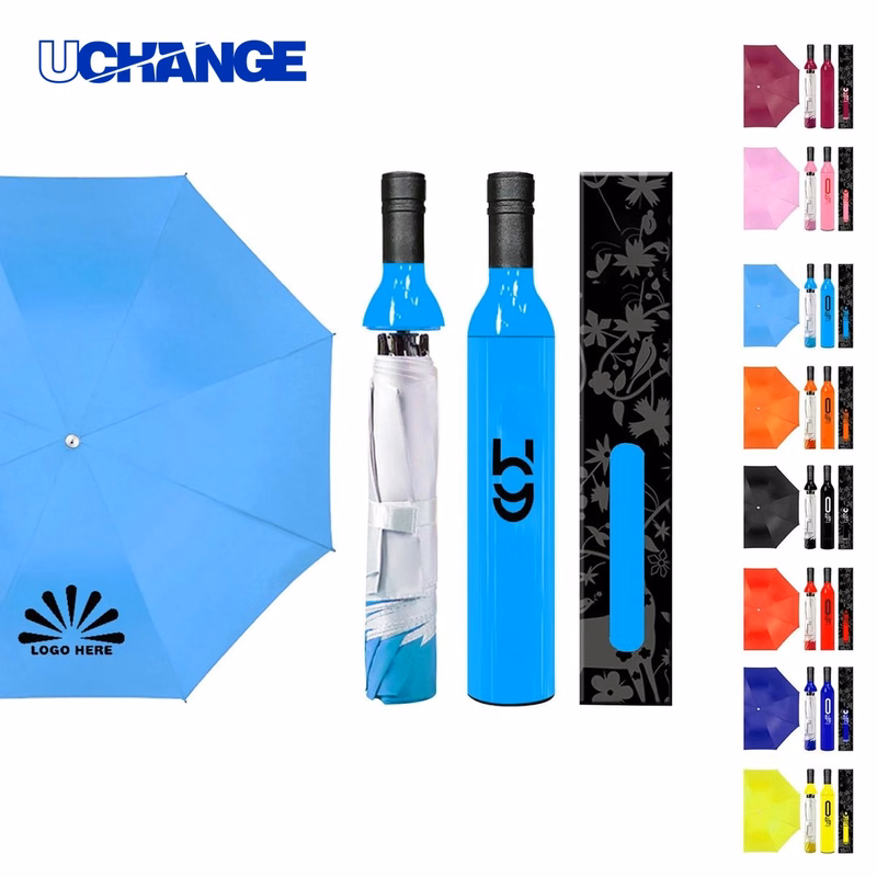 Wine Bottle Folding Sun and Rain Umbrella for Gifts