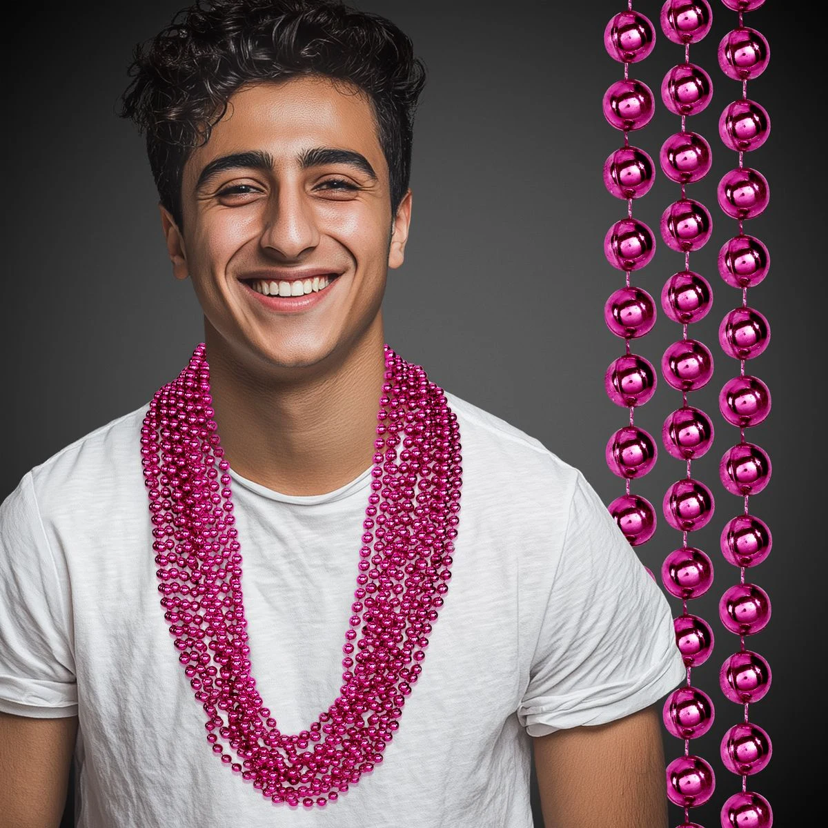 Hot Pink Metallic Beaded Necklace 1