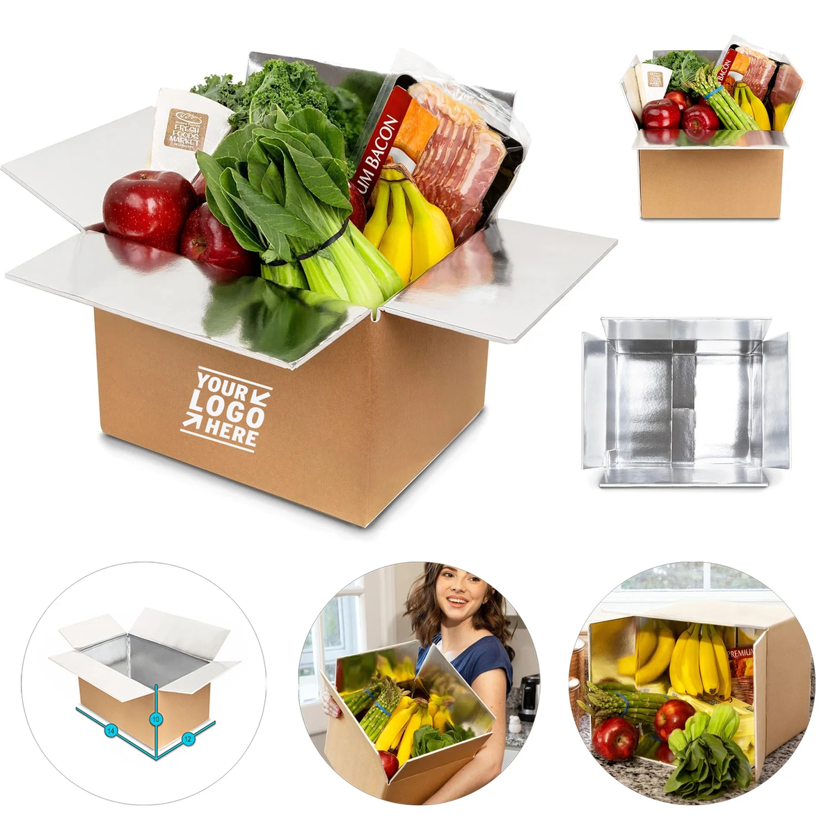 14" x 12" x 10" Nice Pack Insulated Aluminum Frozen Food Reusable Cooler Shipping Box 1