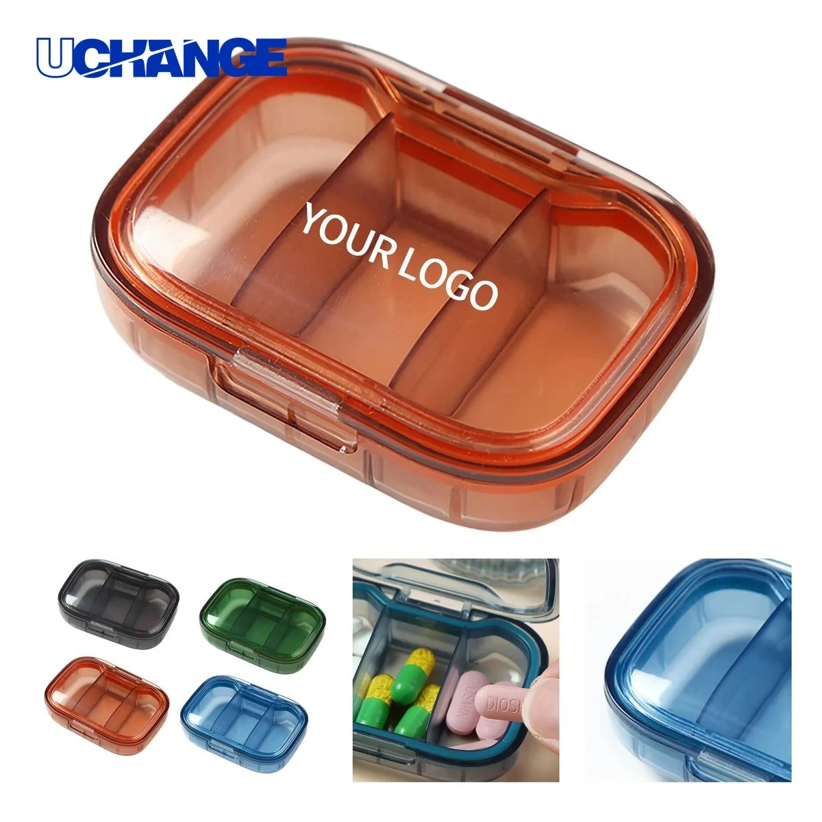 Pill Box Organizer Portable 3 Compartment with Clear ABS Body 1