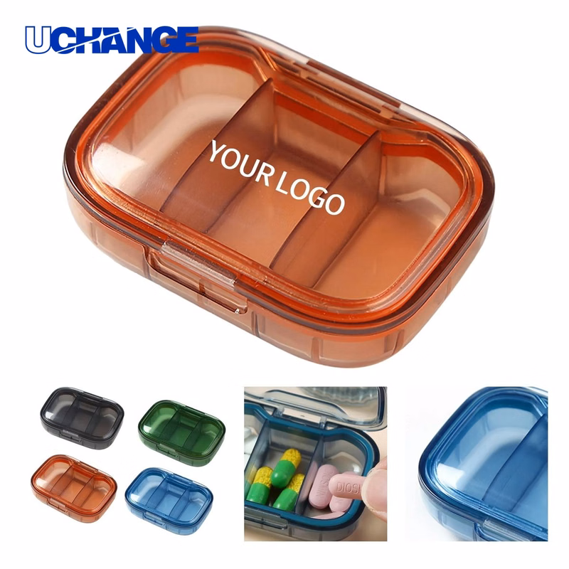 Pill Box Organizer Portable 3 Compartment with Clear ABS Body
