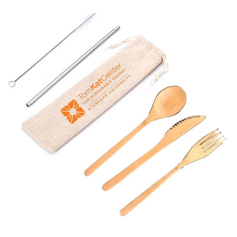 Reusable Eco-Friendly Bamboo Utensil Set with Metal Straw and Bag