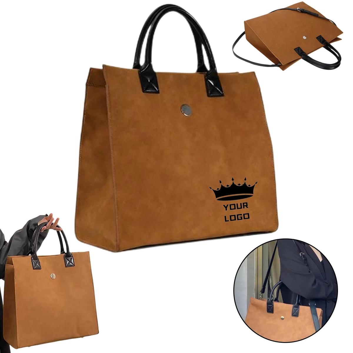 Suede Tote Bag, custom tote bag with logo imprint 1