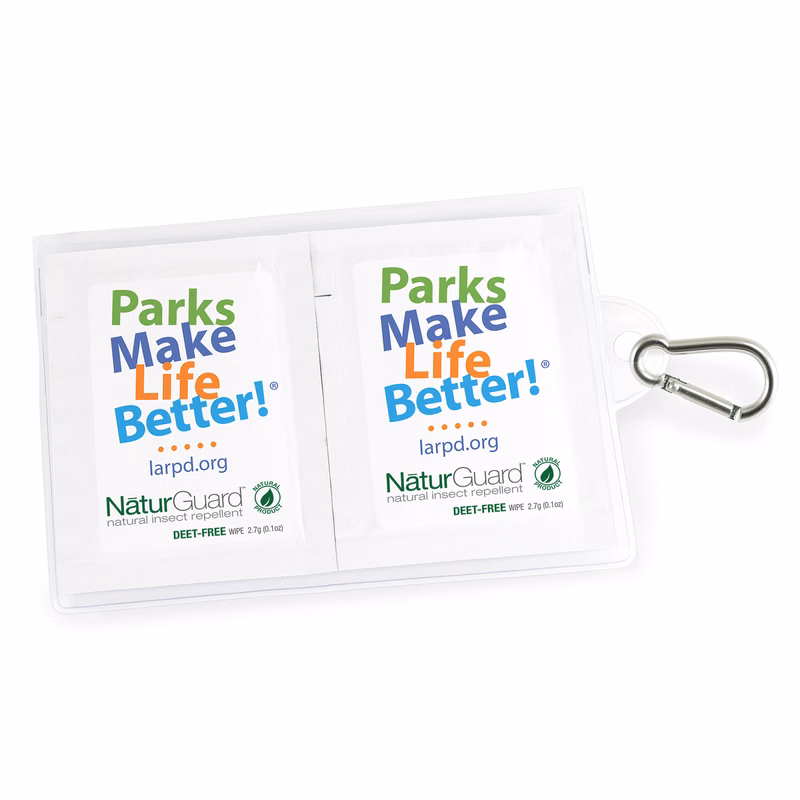 GoPac with NaturGuard Natural Insect Repellent Wipes, with Carabiner, Label Imprint - 3 Pack