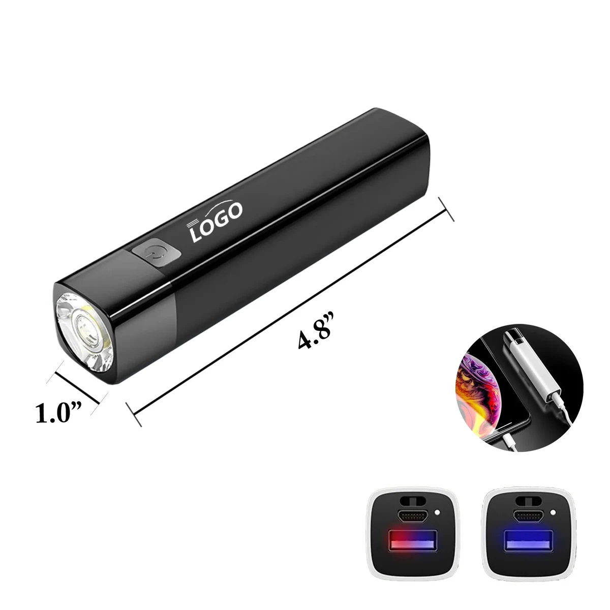 MOQ100 1200mAh ABS Flashlight Power Bank USB Outdoor 1