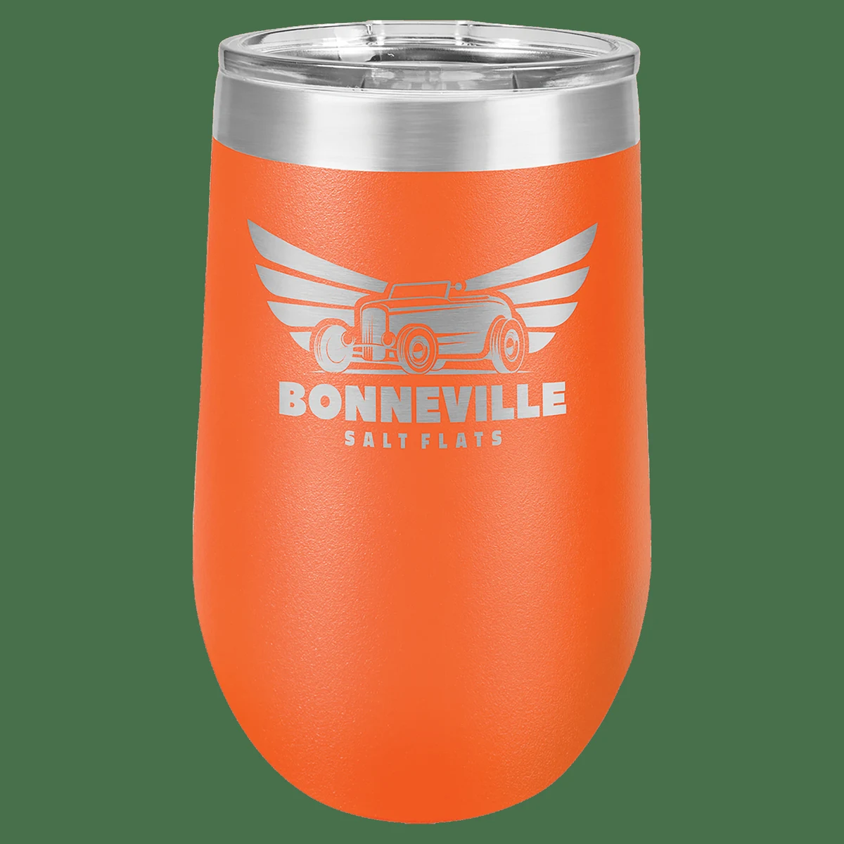 16 oz. Orange Laser Engraved Polar Camel Stemless Wine Tumbler w/Clear Lid 1