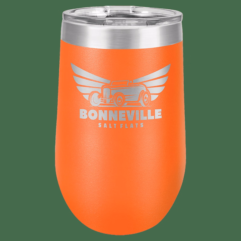 16 oz. Orange Laser Engraved Polar Camel Stemless Wine Tumbler w/Clear Lid