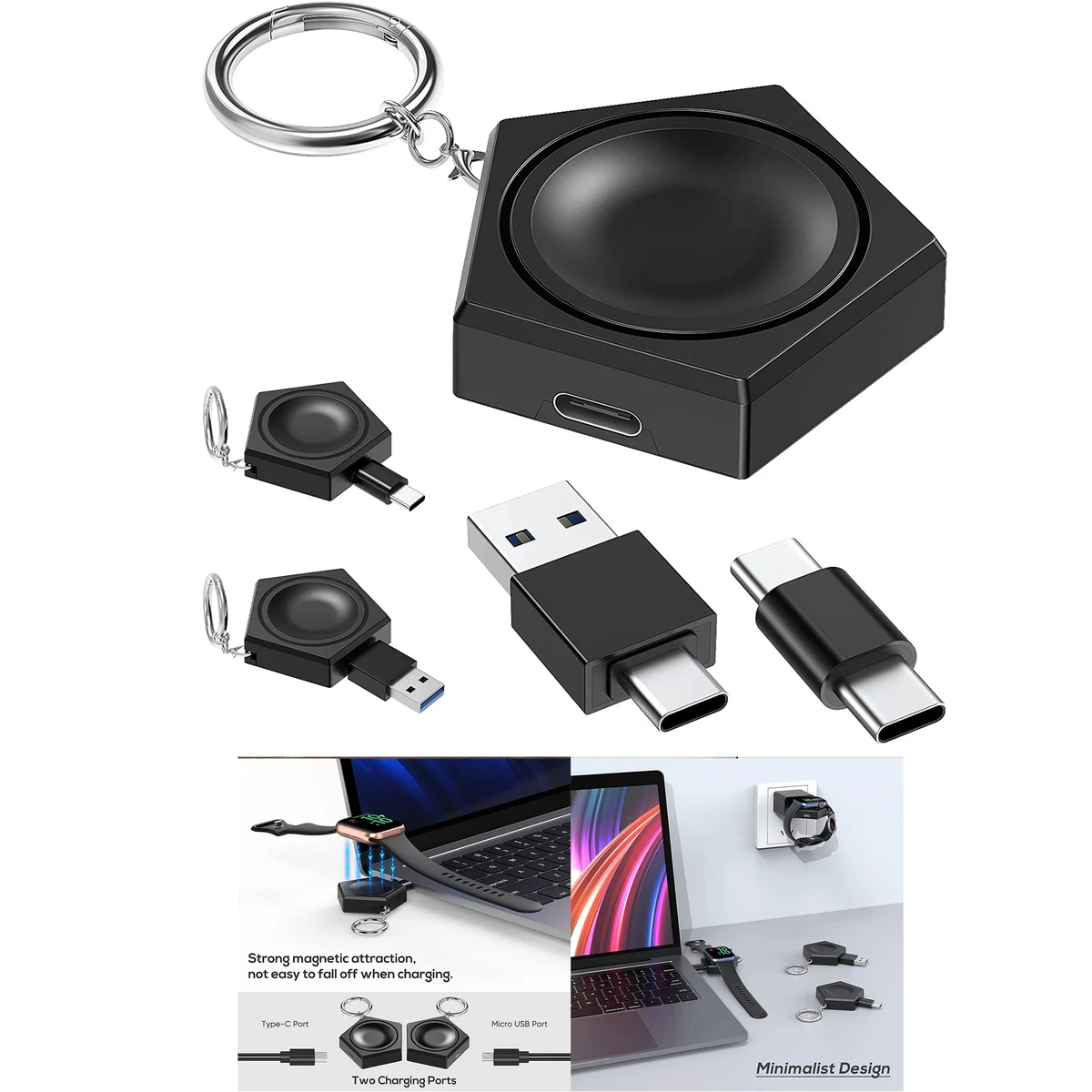 Portable Wireless Charger with USB C to C/A Adapter for Traveling 1