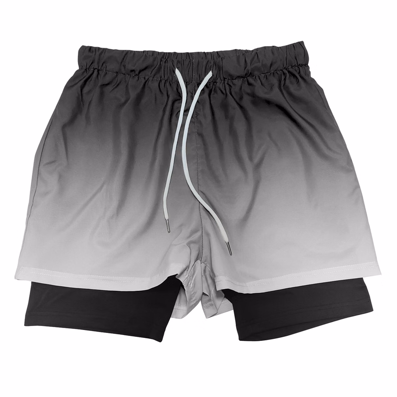 Mens 2-in-1 Quick-Dry Gradient Shorts w/ Secure Zip Pocket