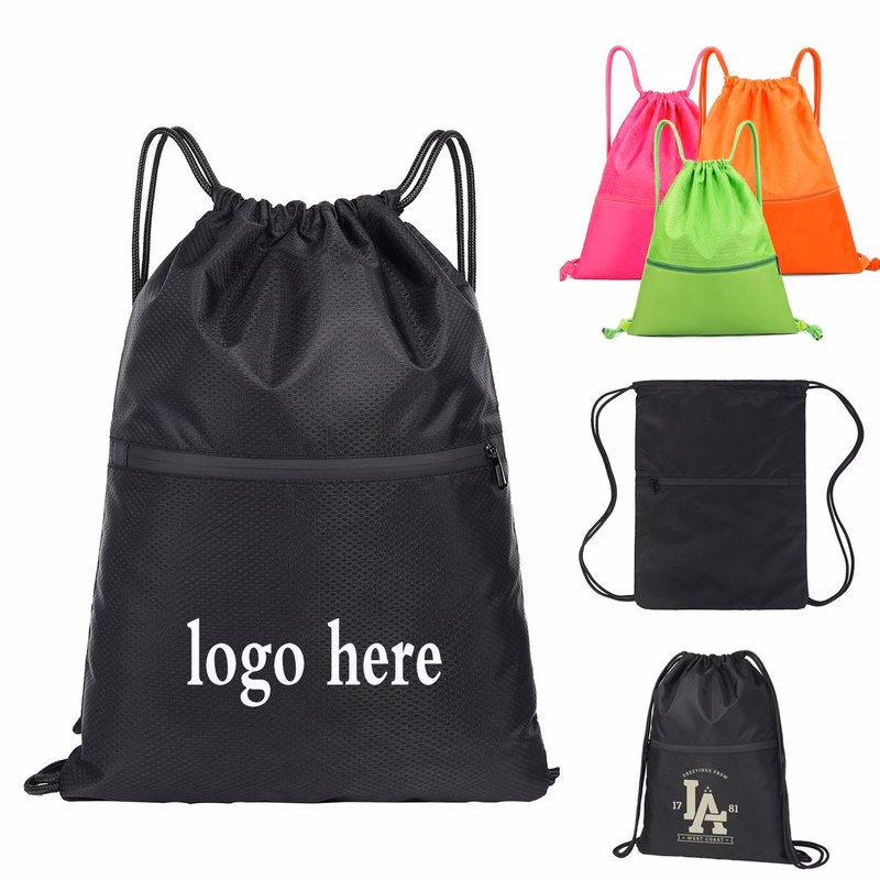 Water-Resistant Gym Drawstring Bag with Pocket

