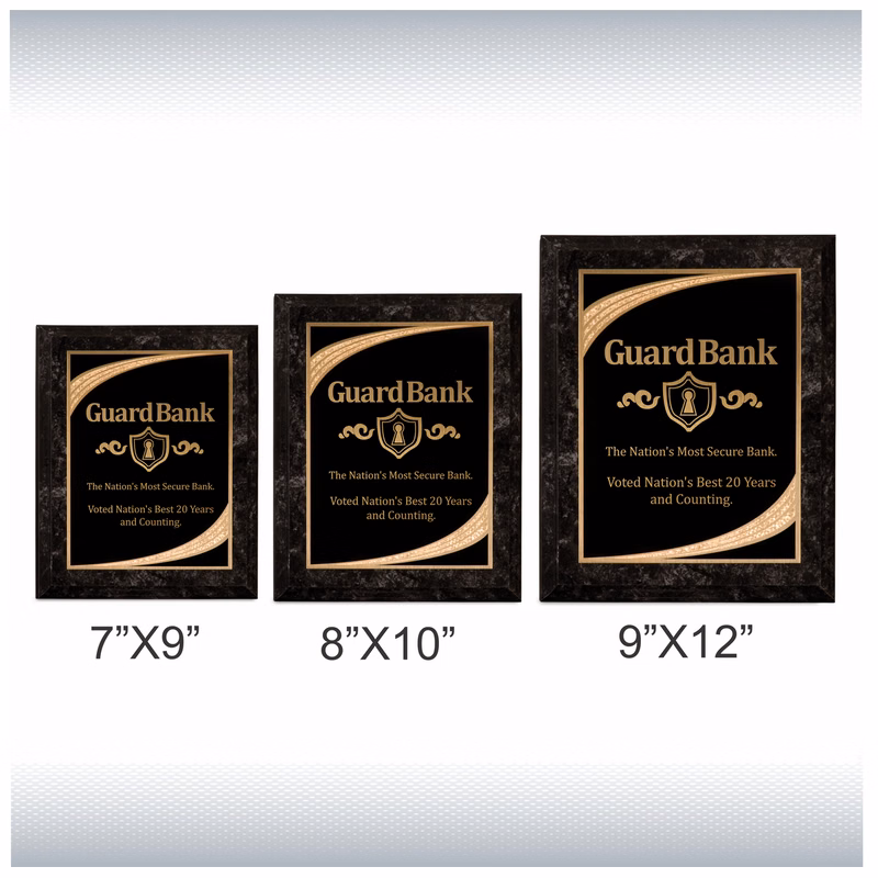 Black Marble Finish Plaque with Blk and Gold Majestic Plate