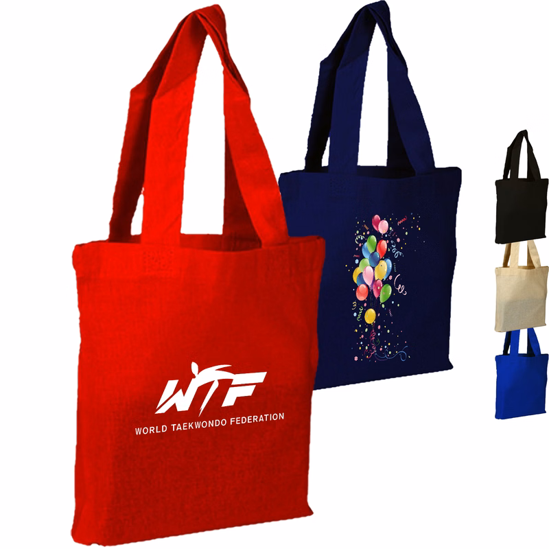 100% Cotton Canvas Sheeting Large Tote Bag w/ Mini Gusset USA Decorated (11" x 13")
