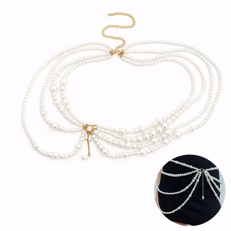 Alloy Multi-layered imitation pearl body chain
