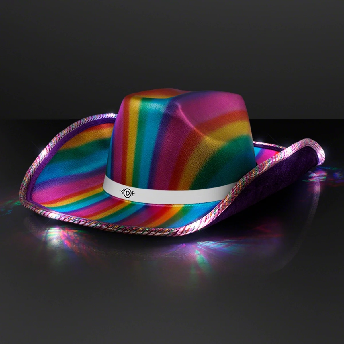 Light Up Cowboy Shiny Rainbow Hat w/ White Band 1