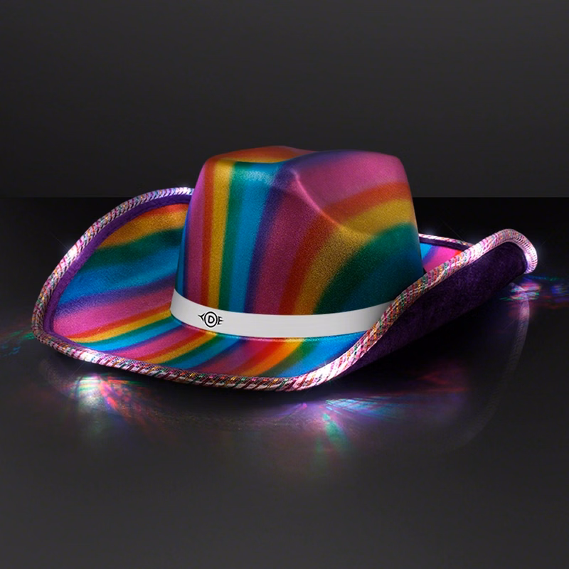 Light Up Cowboy Shiny Rainbow Hat w/ White Band