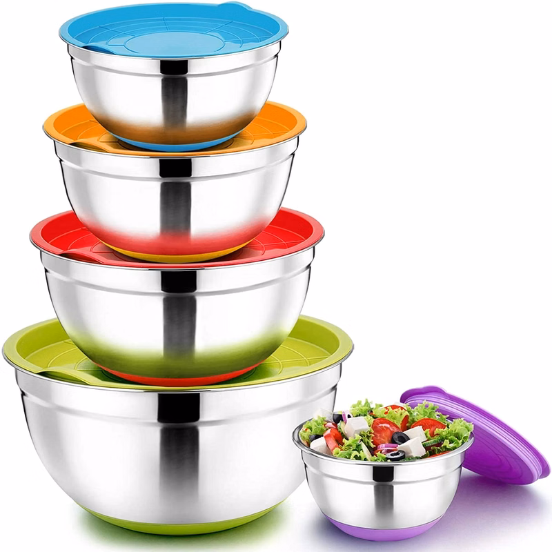 10 Pcs Nesting Bowl Set In Rainbow Lids