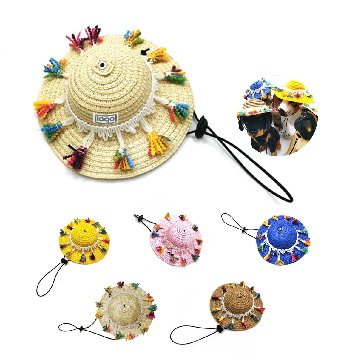 Tassel Decor Pet Summer Straw Hat 1