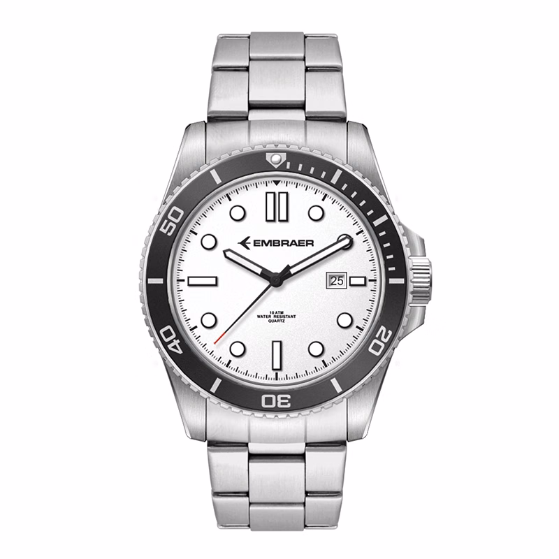 Watch Creations 42.5MM STEEL SILVER CASE, 3 HAND MVMT, WHITE DIAL, DTE DISPLAY, BK ROTATING BEZEL, SILVER BRACELET
