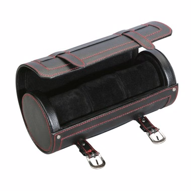 Black Leatherette 3 Watch Travel Roll