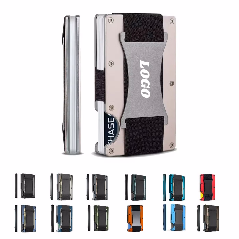 MOQ 10 pcs Aluminum Card Wallet with Cash Strap