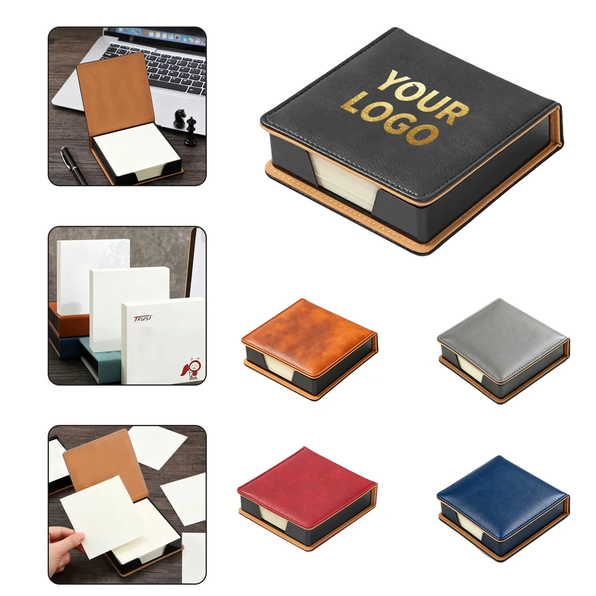 Creative PU Leather Memo Box With Sticky Notes 1
